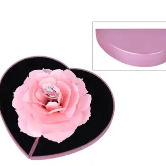 Pink 3D Flower Heart-shaped Ring Box - Picture 1 of 4